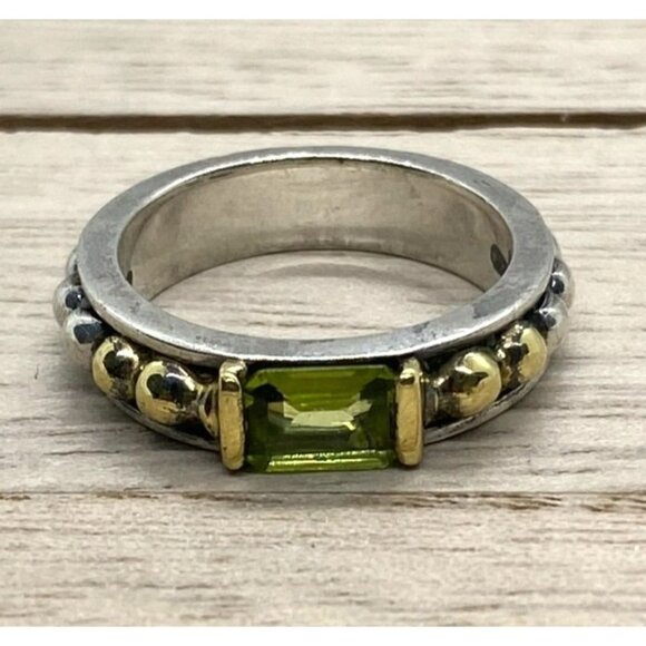 Lagos Peridot Sterling Silver 925 18K 750 Green Stone Band Size 7